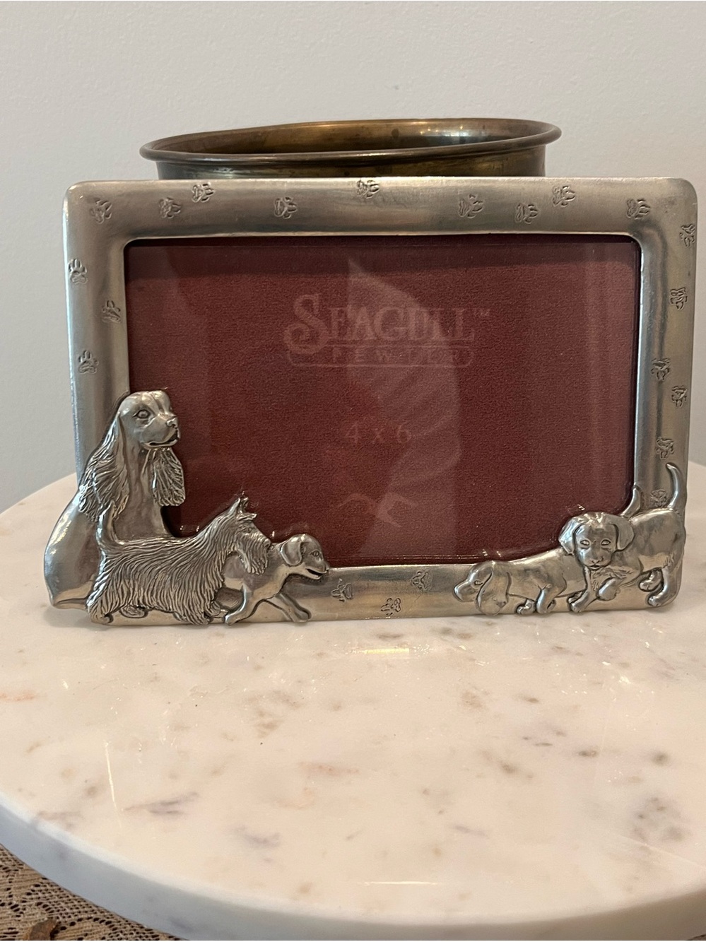 Vintage Seagull Pewter Dog Motif Picture Frame Canadian made 5.5x4 inch